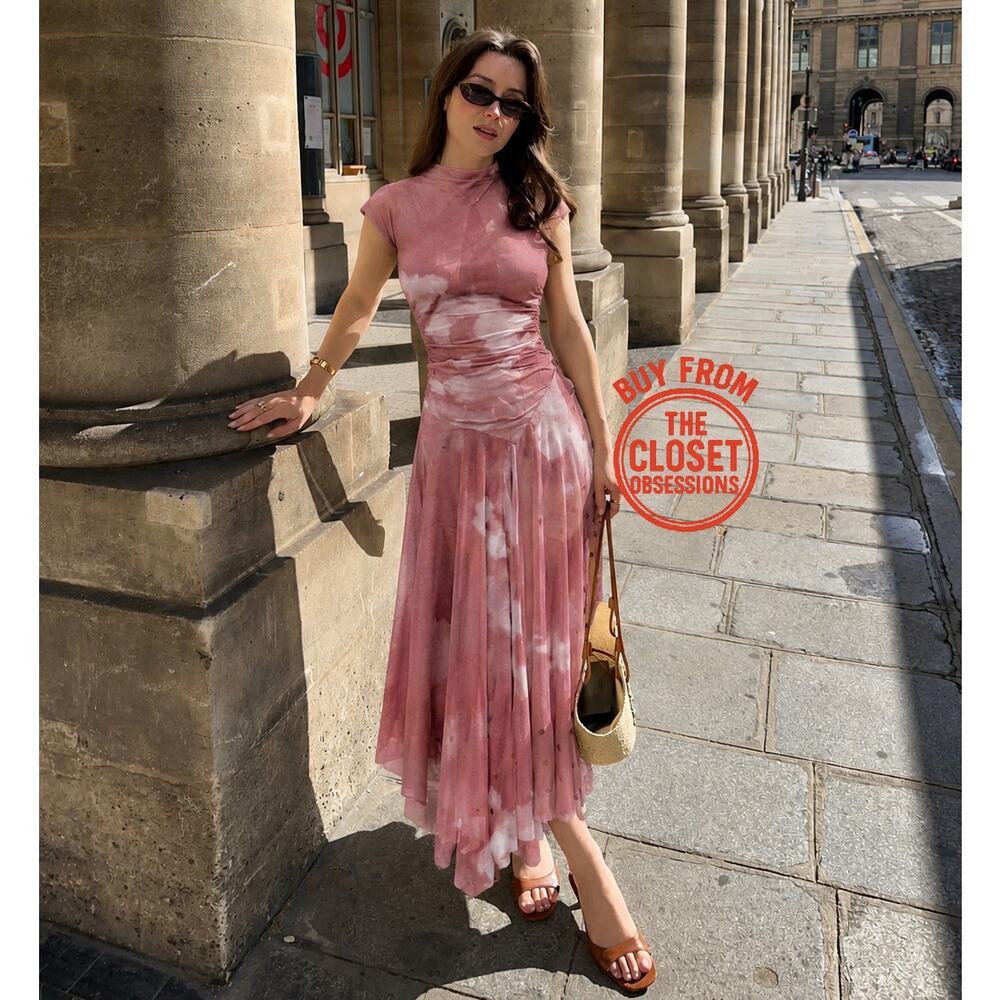Zara NWT Pink Ruched Tulle Asymmetrical Midi Dress M - Picture 13 of 16